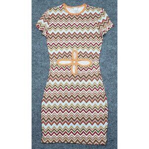 Rue21 Bodycon Cutout Dress Womens S Multicolor Chevron Stretch Short Sleeve New